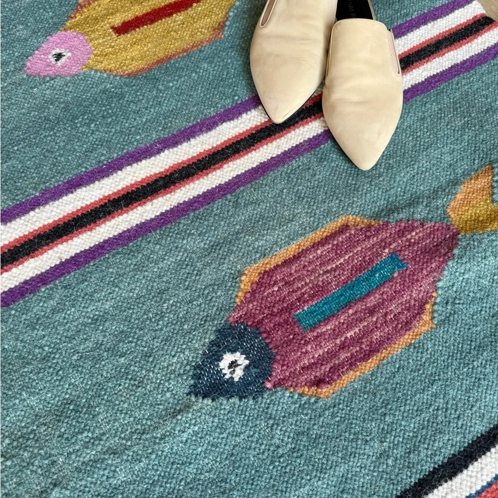 Colorful Fish Pattern Kilim Rug - Wool Rug - Picture 8 of 8